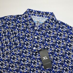 NEW Ibkul Polo Shirt Men's XL Long Sleeve Royal Blue Black Chaos Print icefil